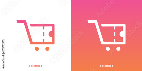 Simple Ticket Shop Logo. Shopping Cart and Ticket Icon Graphic. Online Shop Logo Design Template.