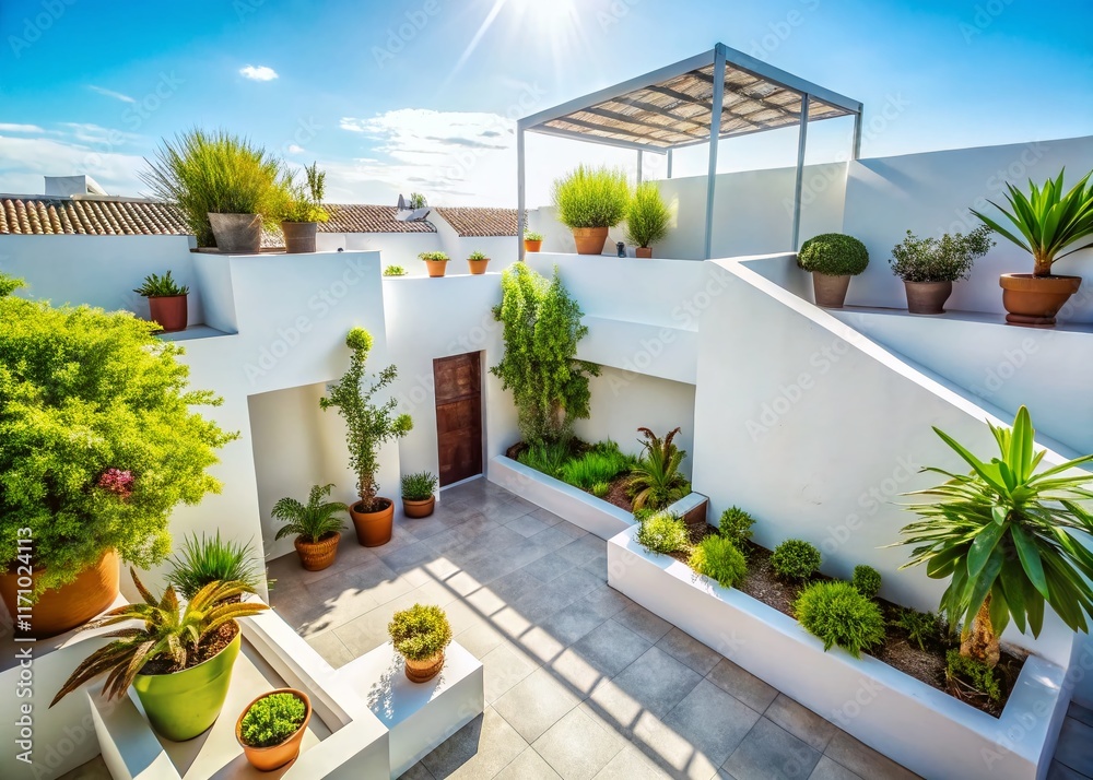 Fototapeta premium Minimalist Rooftop Garden: Modern House with Greenery