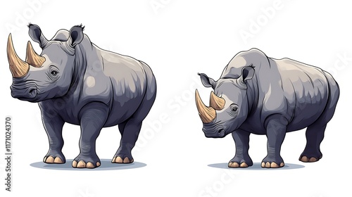 Obraz na płótnie Two Rhinoceros Illustrations Standing Side By Side w salonie