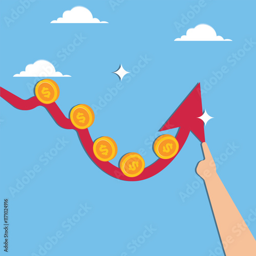 Changing a disadvantage, bouncing back and recovering, changing from a loss, index finger pushing and changing the direction of the arrow