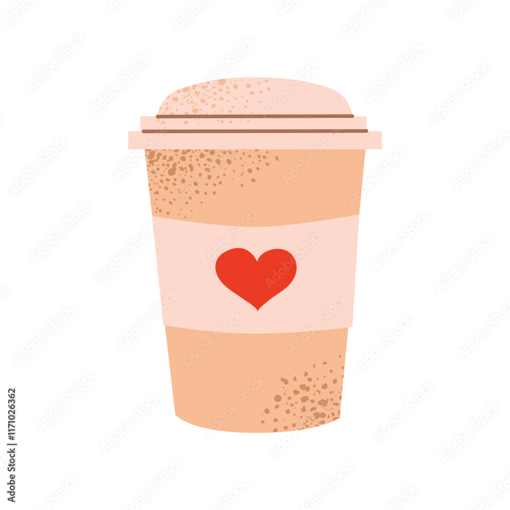 Takeaway coffee cup with a red heart symbol. Perfect for Valentine's Day designs, cozy winter themes, and festive decorations. Flat vector illustration isolated on white background. Takeaway coffee cup with a red heart symbol. Perfect for Valentine's Day designs, cozy winter themes, and festive decorations. Flat vector illustration isolated on white background.