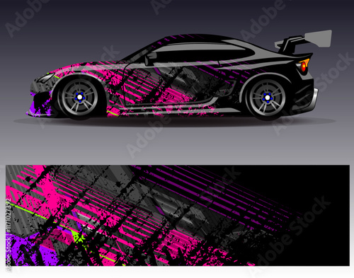 Car wrap design vector. Graphic abstract stripe racing background designs for vehicle, rally, race, adventure and car racing livery	