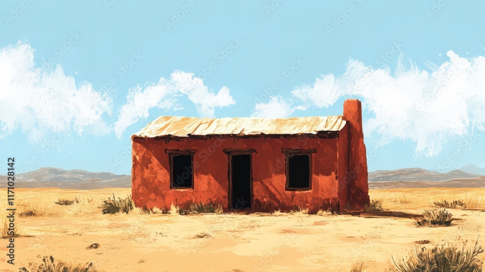 Rustic Adobe House in a Desolate Desert Landscape Rustic Adobe House in a Desolate Desert Landscape