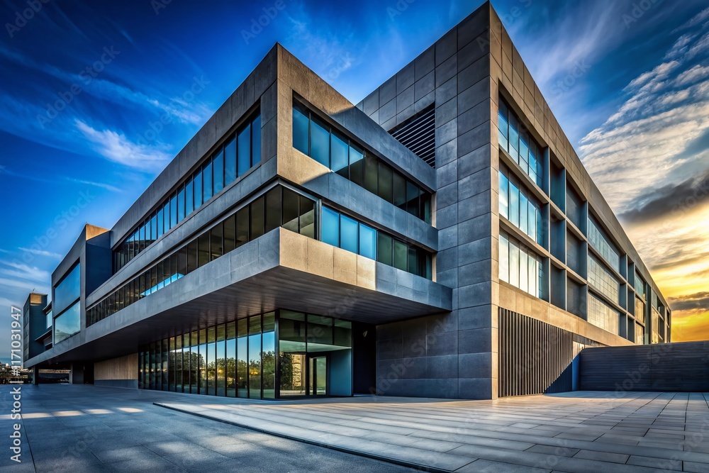 Fototapeta premium Modern Dark Grey Concrete Building Exterior Architectural Photography