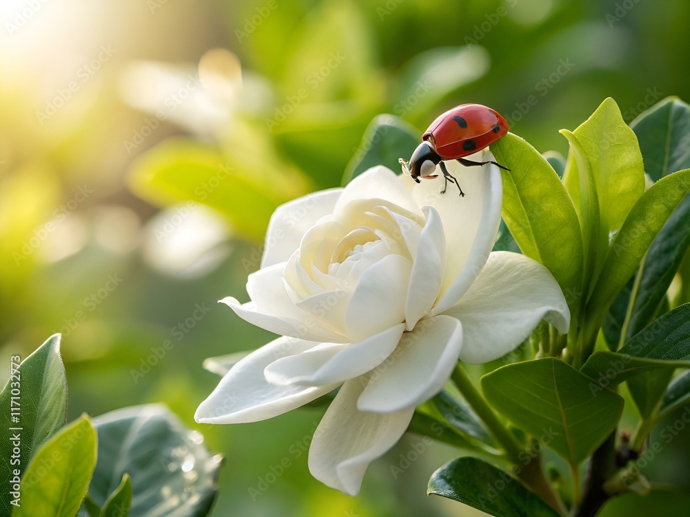 Beautiful image of lady bag on a white flower Beautiful image of lady bag on a white flower
