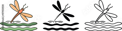 Dragonfly Illustrations Color, Black, White, Water, Nature