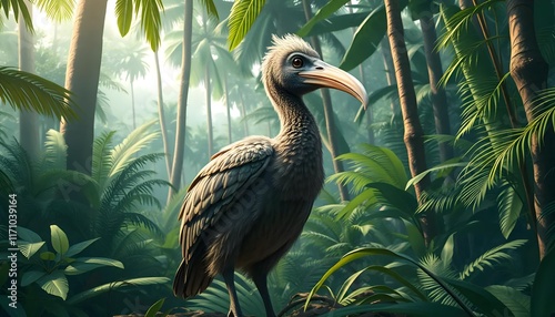 Ancient Bird in Lush Tropical Rainforest photo