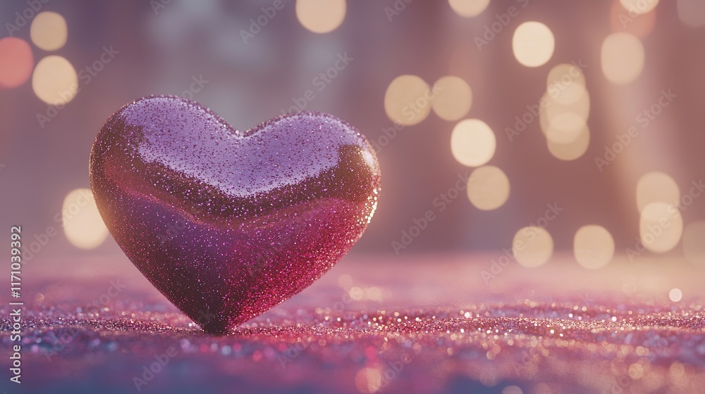 Obraz premium Happy Valentine's Day Text With 3D Render Of Shiny Pink Glittery Heart Shape