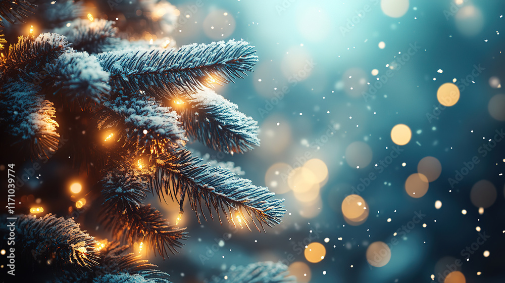 custom made wallpaper toronto digitalWinter Wonderland with Christmas Tree, Snow, and Garland Lights