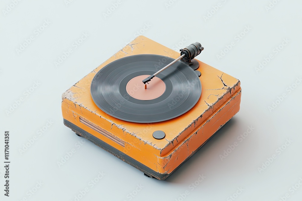 Fototapeta premium A vintage orange turntable with a vinyl record, showcasing retro music playback.