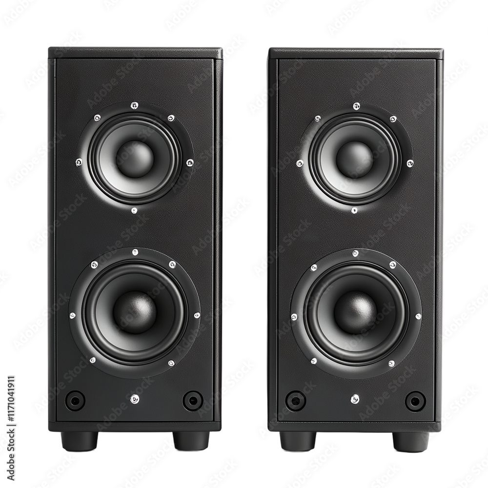 Two black speakers with white dots on them