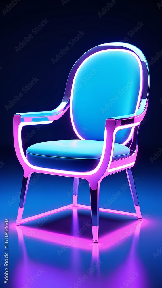 Futuristic blue armchair with neon lights. Futuristic blue armchair with neon lights.
