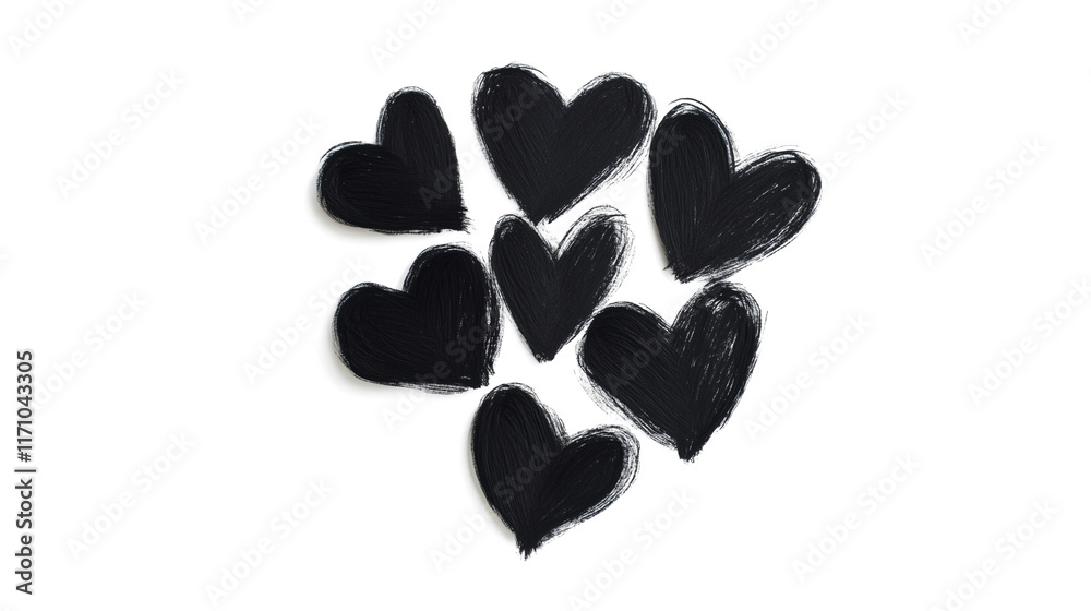 Group of sketched black overlapping hearts isolated on transparent background, Valentines day love romantic decoration Group of sketched black overlapping hearts isolated on transparent background, Valentines day love romantic decoration