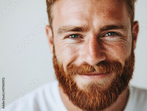 A man smirking ironically against a clean backdrop, capturing personality and detail.