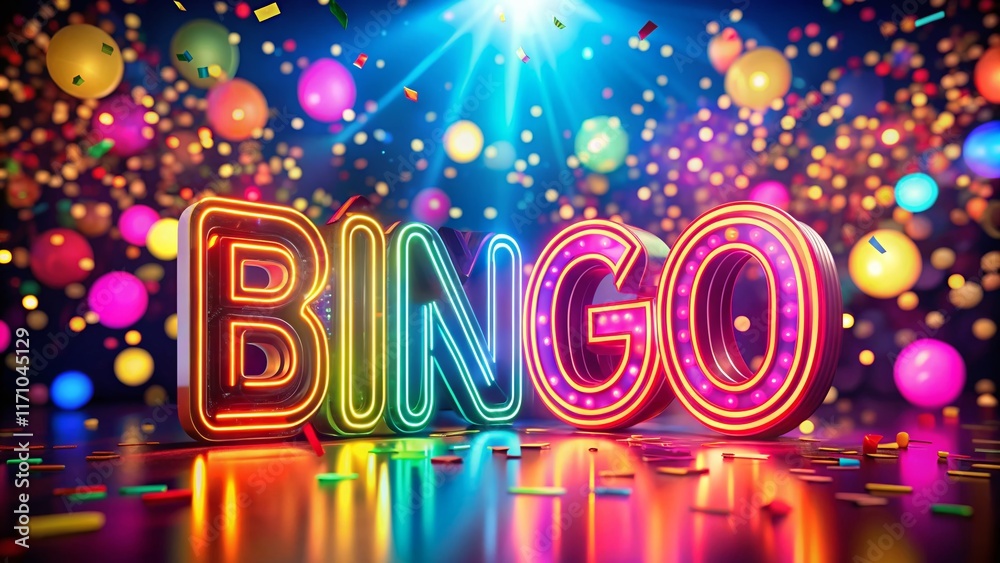 custom made wallpaper toronto digitalNeon Bingo Winner Celebration: Confetti Explosion with Deep Depth of Field Stock Photo