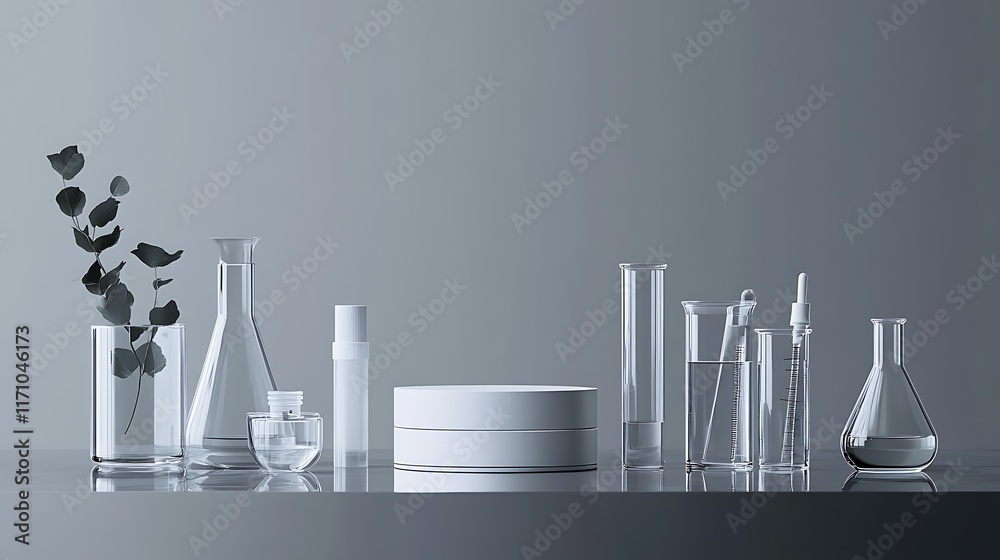 Scientific research setup in a modern laboratory featuring glassware and plants minimalist design studio lighting Scientific research setup in a modern laboratory featuring glassware and plants minimalist design studio lighting