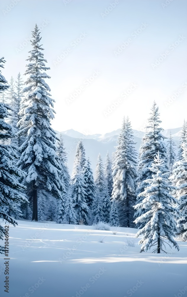 Fototapeta premium Snowy Fir Trees in a Winter Mountain Landscape