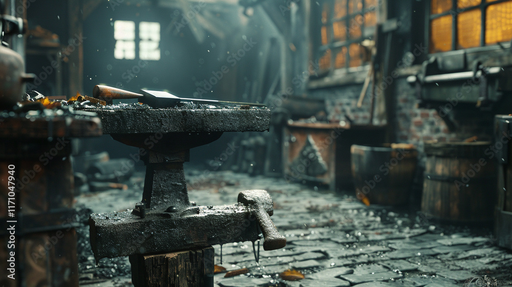 A solid anvil paired with a sturdy hammer rests in a blacksmith’s workshop, capturing the essence of traditional metalworking tools. A solid anvil paired with a sturdy hammer rests in a blacksmith’s workshop, capturing the essence of traditional metalworking tools.