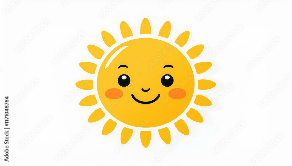 Bright Smiling Sun Cartoon Illustration with Cheerful Expression, Radiant Yellow Rays, and Cute Facial Features for Kids Decor Bright Smiling Sun Cartoon Illustration with Cheerful Expression, Radiant Yellow Rays, and Cute Facial Features for Kids Decor