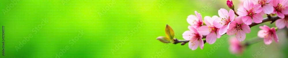 Cherry blossoms against a bright green background, nature landscape, spring flowers Cherry blossoms against a bright green background, nature landscape, spring flowers