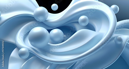 Modern 3D Abstract Composition with Flowing Geometric Shapes