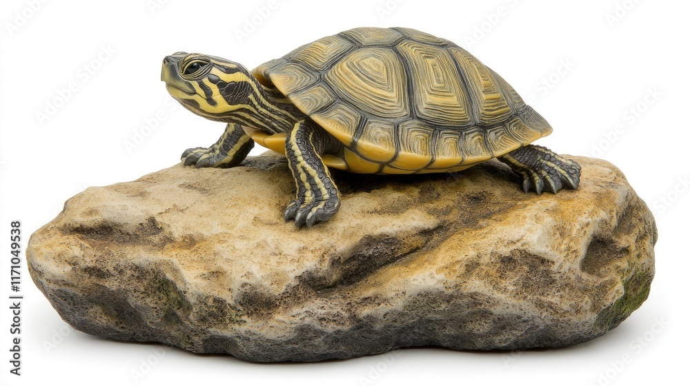 Fototapeta premium A realistic turtle figurine resting on a rock, showcasing intricate details and textures.