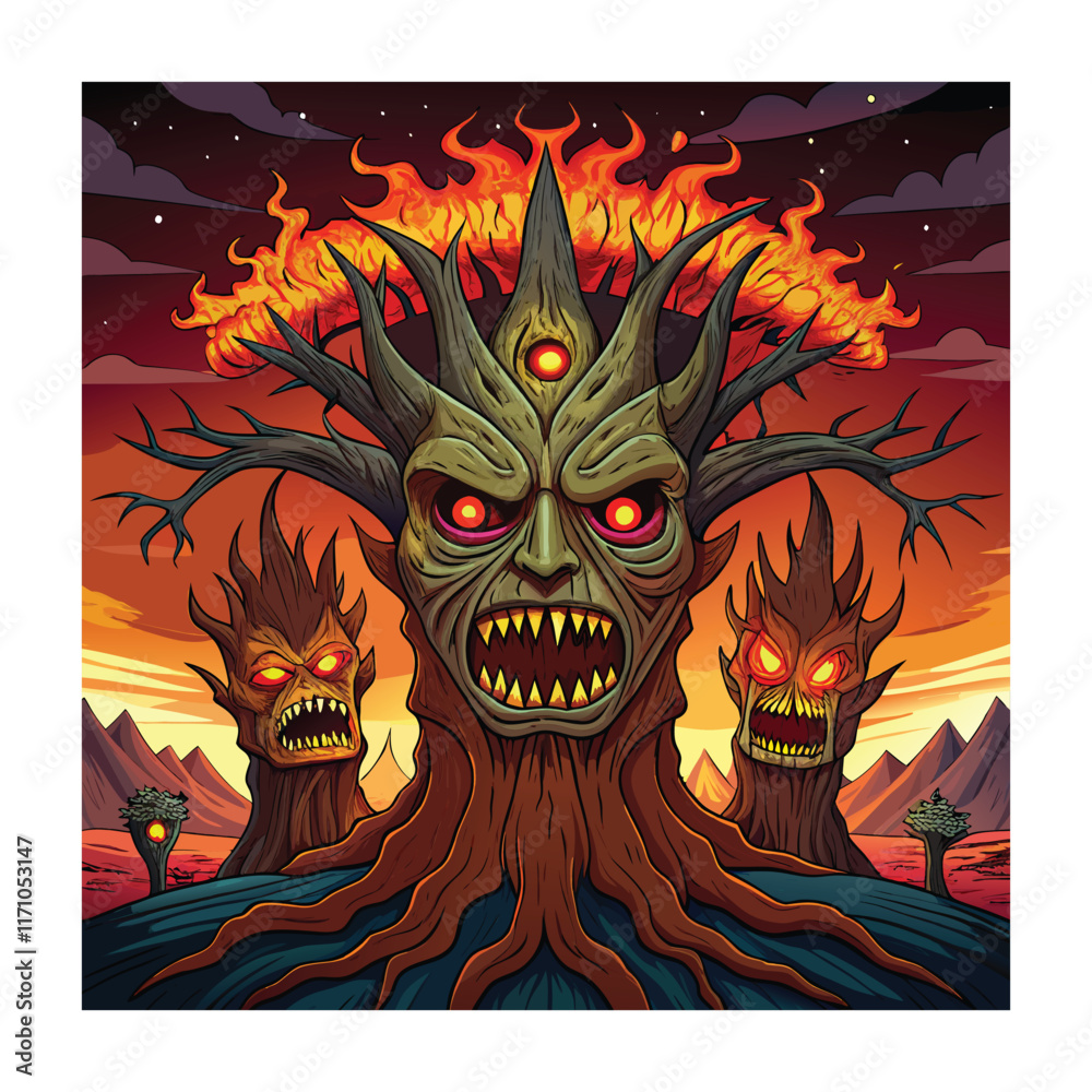 Horror tree vector illustration. Halloween background Horror tree vector illustration. Halloween background