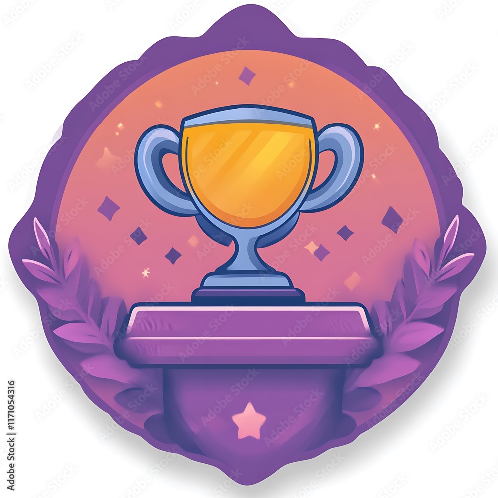 A Golden Trophy Rests Upon a Purple Pedestal
