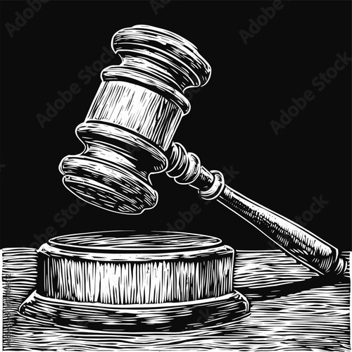 Detailed judge's gavel with intricate wood grain pattern.