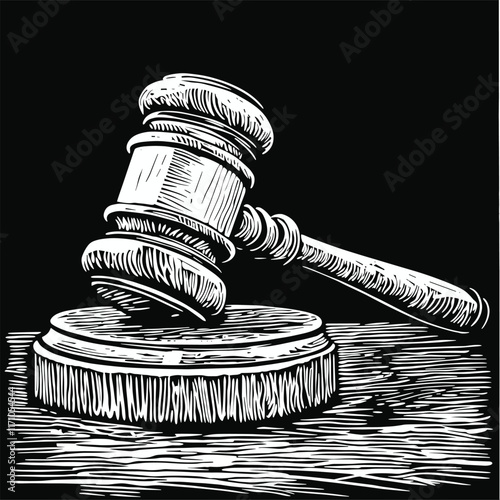 Detailed judge's gavel with intricate wood grain pattern.