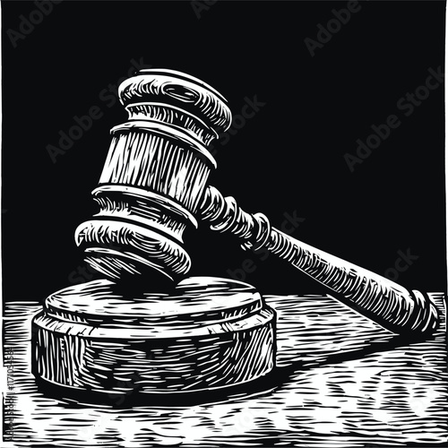Detailed judge's gavel with intricate wood grain pattern.