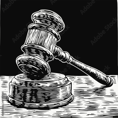 Detailed judge's gavel with intricate wood grain pattern.