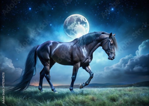 Nighttime Horse Hobble, Rural Scene, Dark Horse, Equestrian Gear, Animal Husbandry