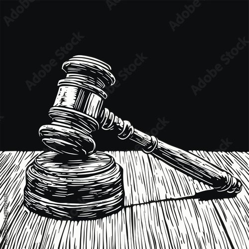 Detailed judge's gavel with intricate wood grain pattern.