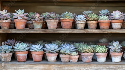 Wallpaper Mural Succulents in Rustic Terracotta Pots on Wooden Shelf Torontodigital.ca