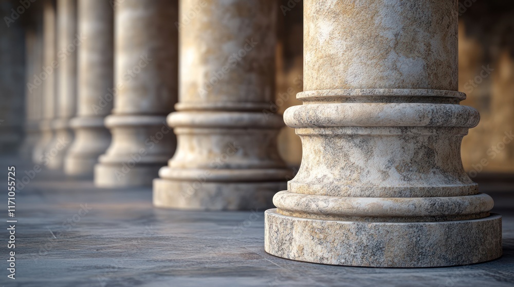 Ancient stone pillars lined up in a row. Ancient stone pillars lined up in a row.