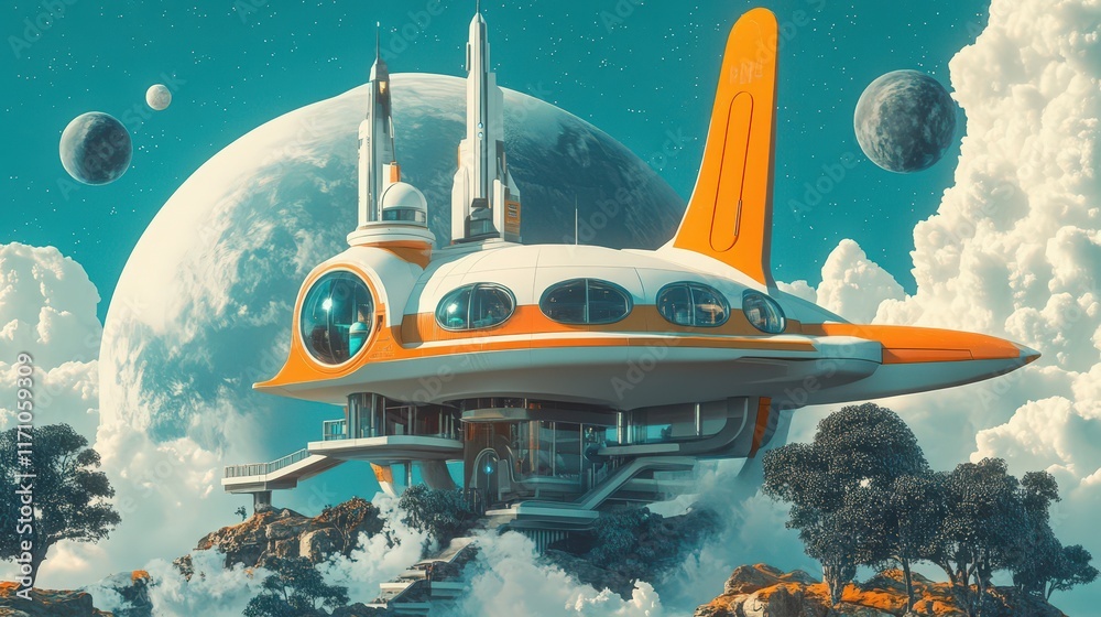 Futuristic Spaceship House on a Cloud Planet