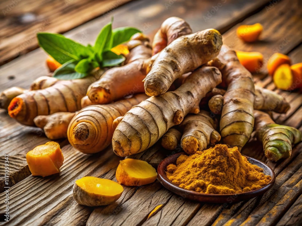 Organic Ginger & Turmeric Roots: Minimalist Close-up on Rustic Wood Organic Ginger & Turmeric Roots: Minimalist Close-up on Rustic Wood