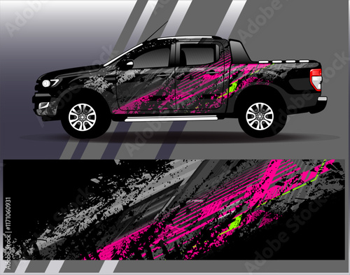 Car wrap design vector. Graphic abstract stripe racing background designs for vehicle, rally, race, adventure and car racing livery	