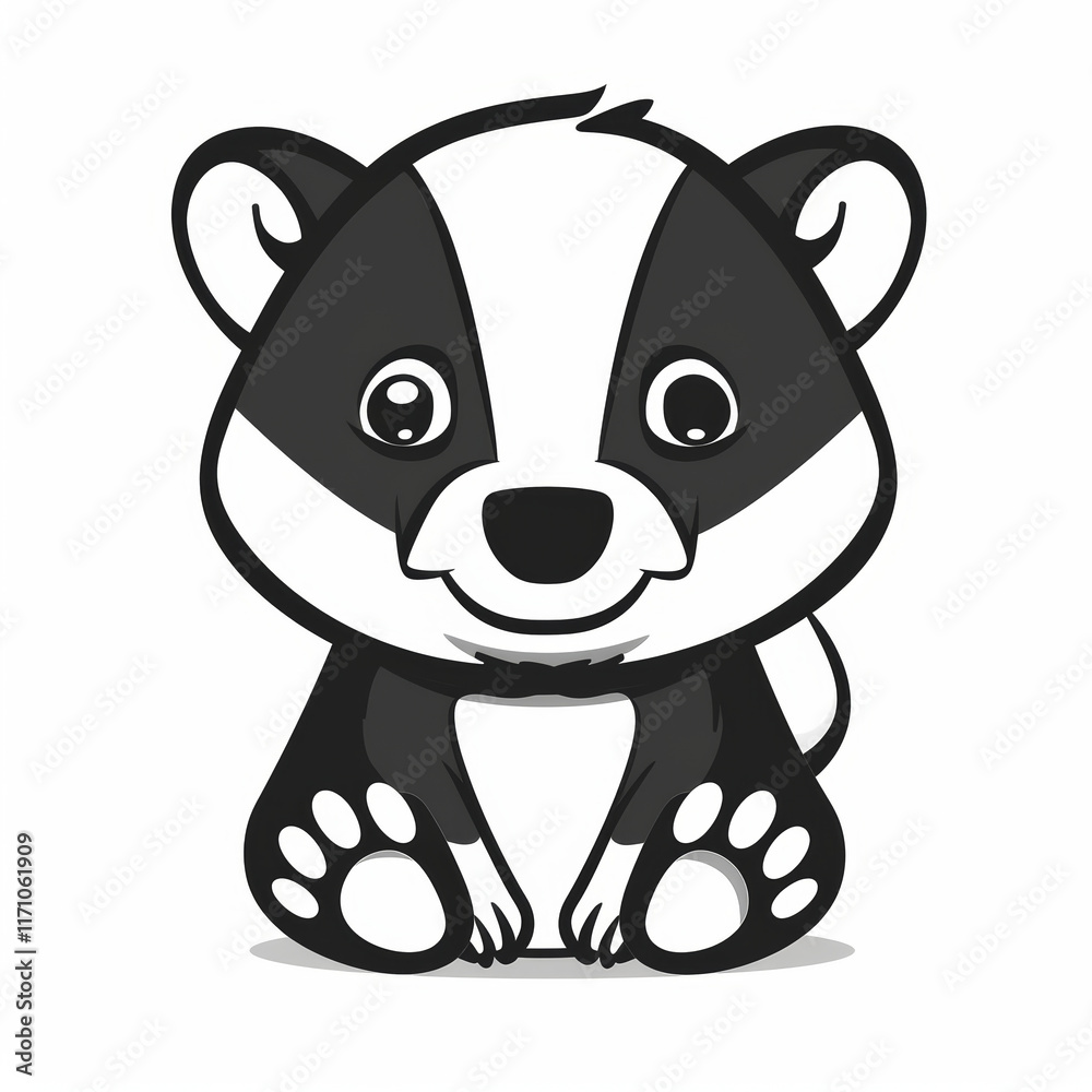 Cute Flat Vector Logo Featuring an Adorable Badger in Black and White Cute Flat Vector Logo Featuring an Adorable Badger in Black and White