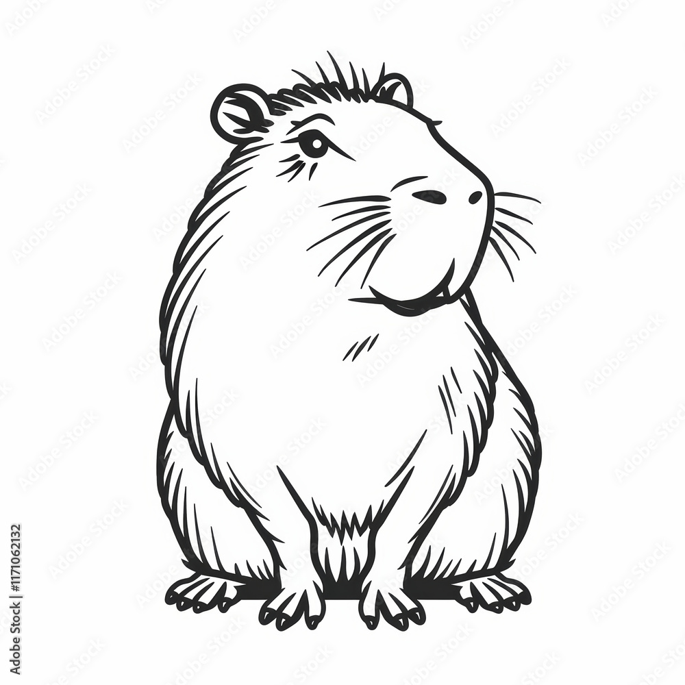 Cute Capybara Vector Logo Design in Black and White Outline Cute Capybara Vector Logo Design in Black and White Outline