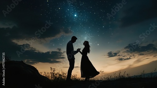 Silhouetted couple in a rom...