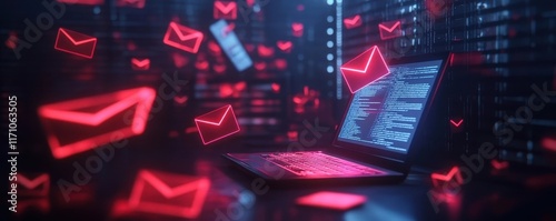 Glowing Red Flags in Email Inbox Representing Phishing and Cybersecurity Threats