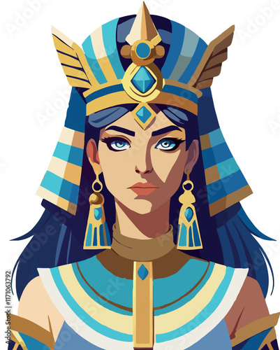 Portrait of cleopatra, queen of ancient egypt, wearing traditional headdress