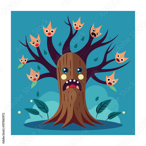 Horror tree vector illustration. Halloween background