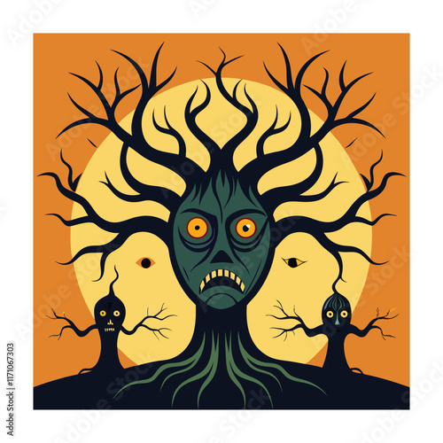 Horror tree vector illustration. Halloween background