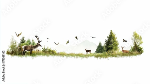 Wildlife in a serene forest landscape nature scene animals and birds tranquil environment scenic view beauty of nature photo