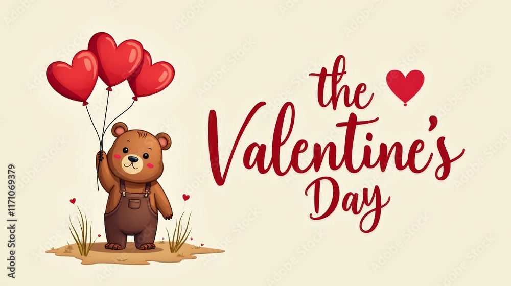 Fototapeta premium Valentine's day greeting card with cute animal, Valentine's illustration