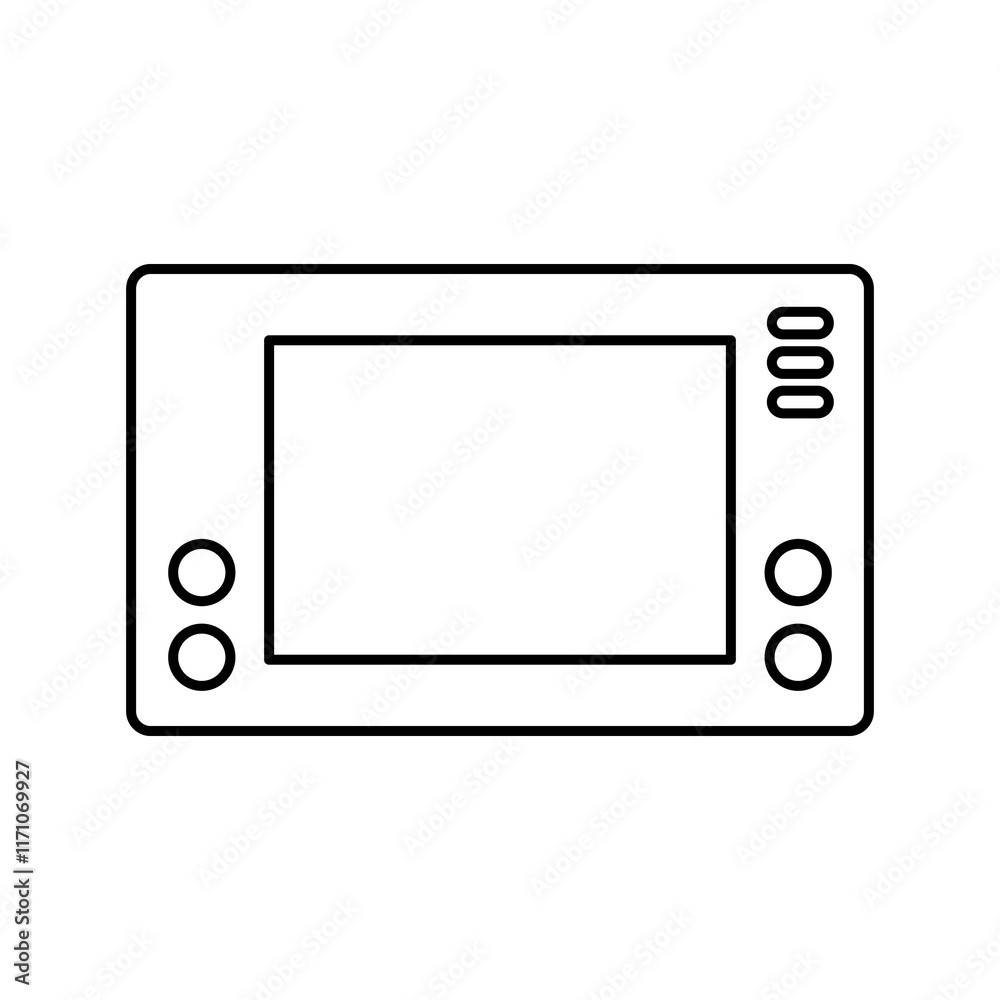 Illustration showing a black handheld game console icon on a white background Illustration showing a black handheld game console icon on a white background