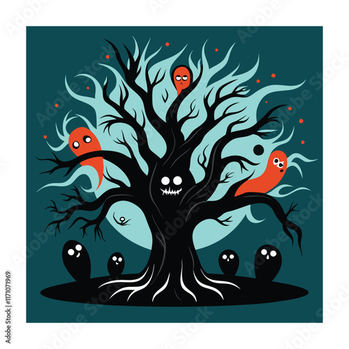 Horror tree vector illustration. Halloween, creepy tree graphic